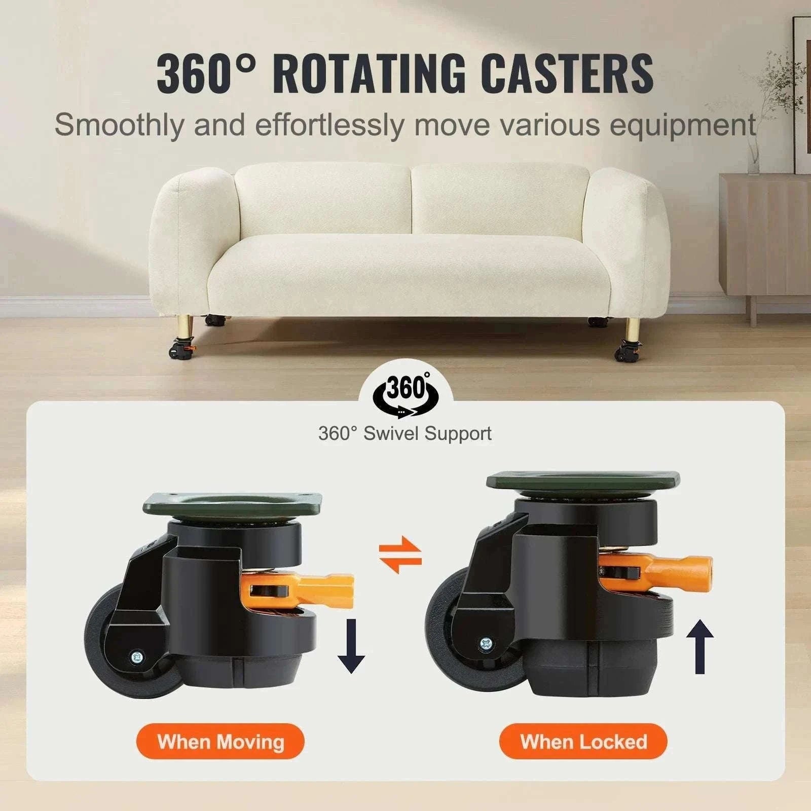 Adjustable Leveling Casters Set of 4 Heavy Duty Swivel Wheels-2in / GERMANY