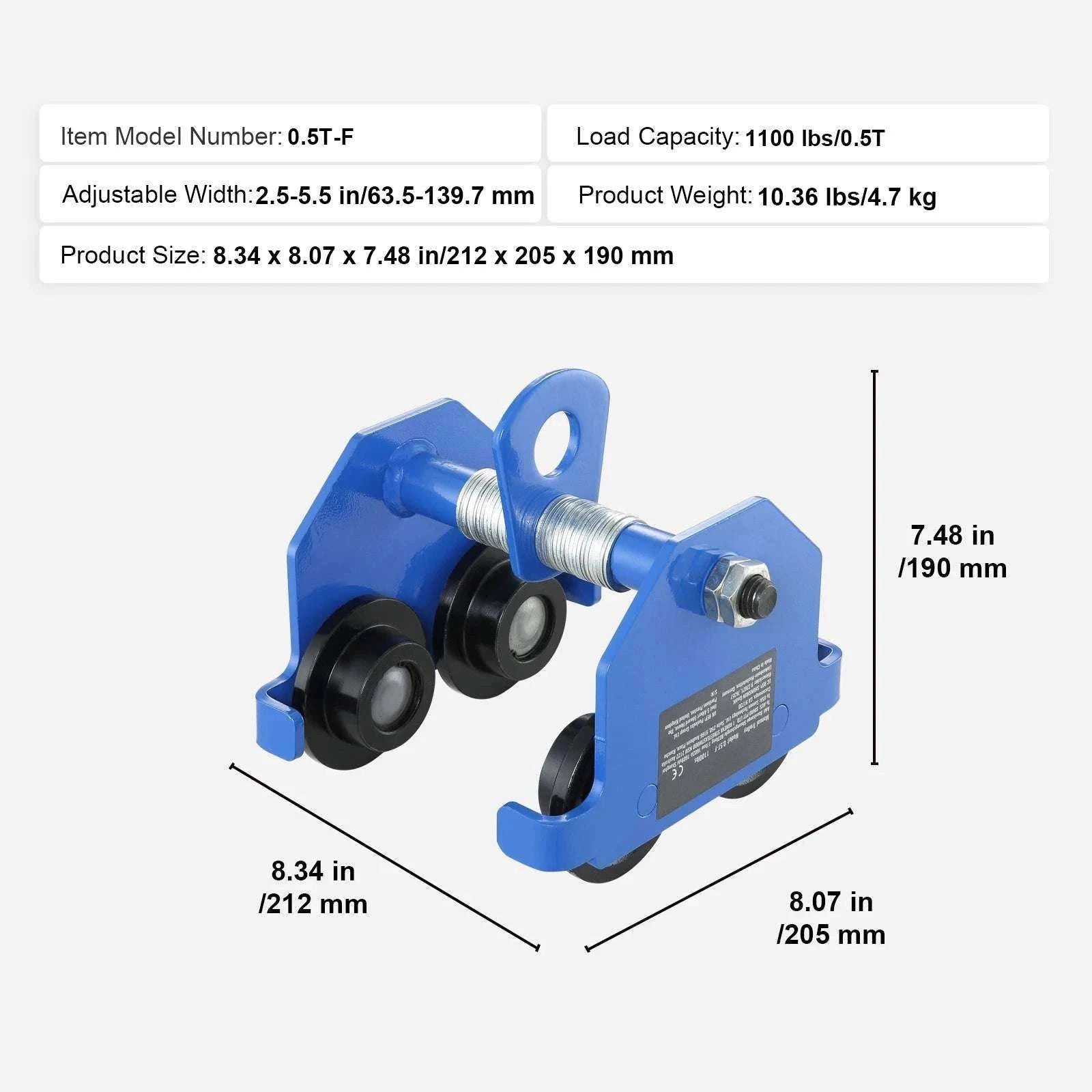 Adjustable Manual Beam Trolley 0.5–2 Ton Dual Wheel Hoist-0.5T / spain