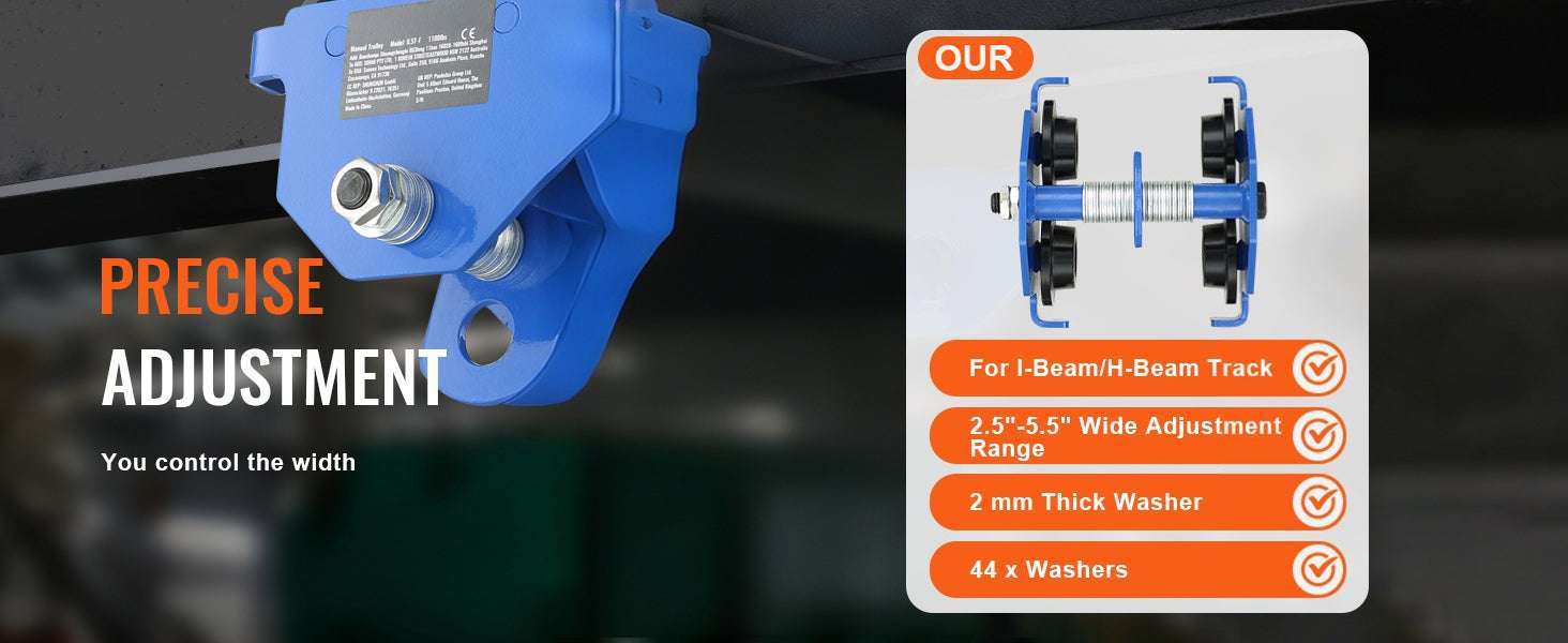Adjustable Manual Beam Trolley 0.5–2 Ton Dual Wheel Hoist-0.5T / spain