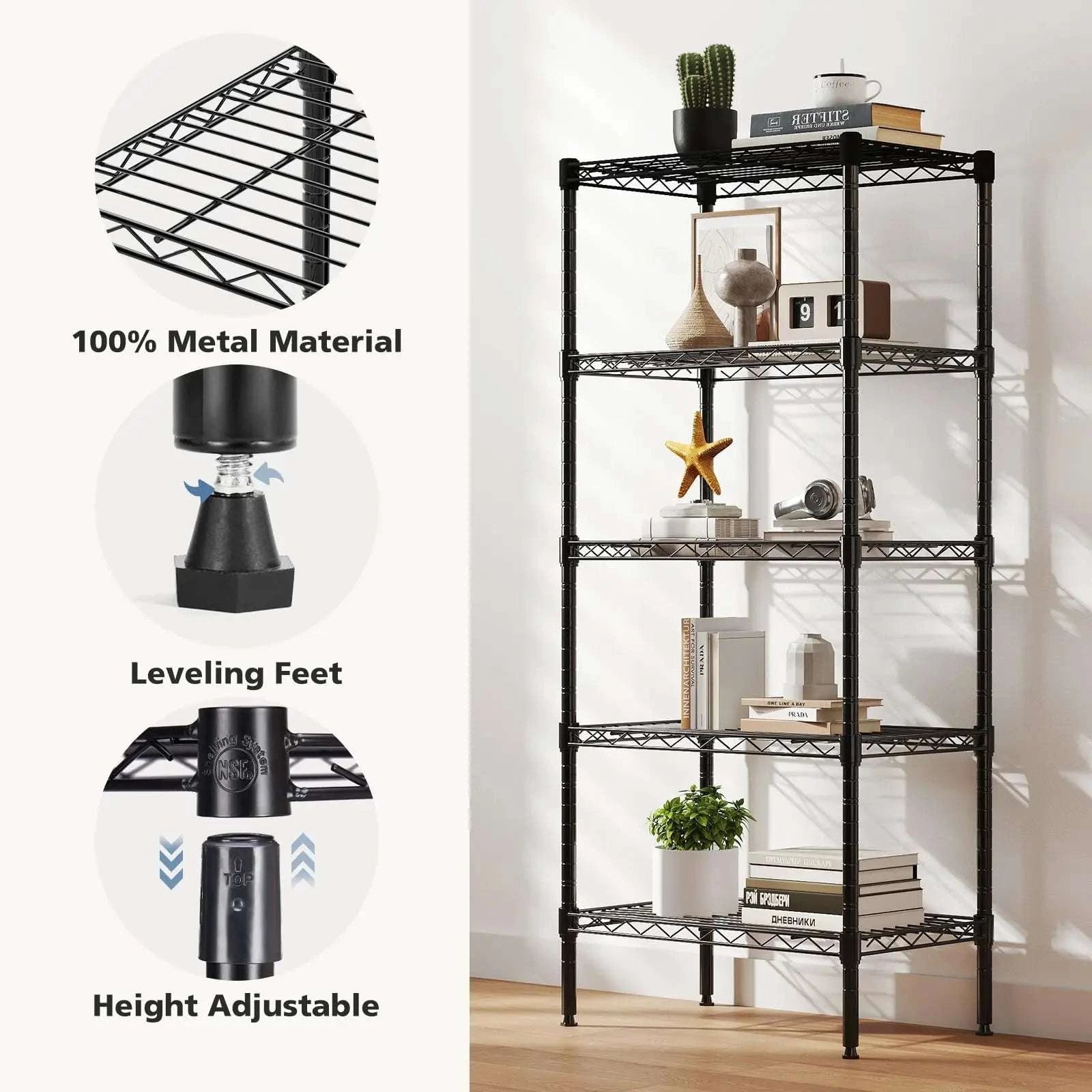 Adjustable Metal Wire Storage Shelves Heavy Duty 3-5 Tier Rack-4-Tier / United States