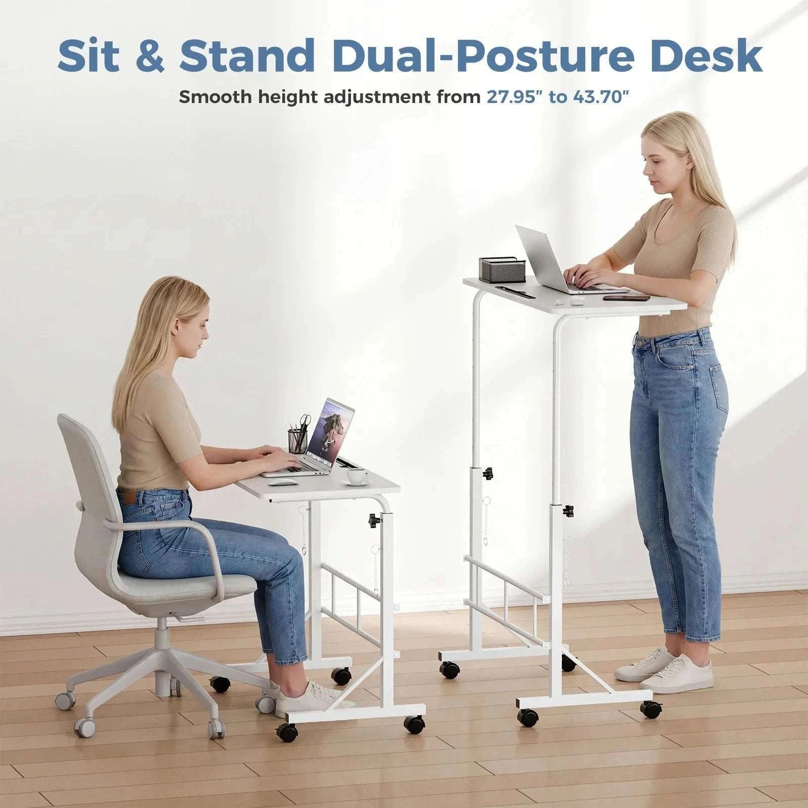 Adjustable Mobile Standing Desk with Locking Wheels for Home Office-brown / United States
