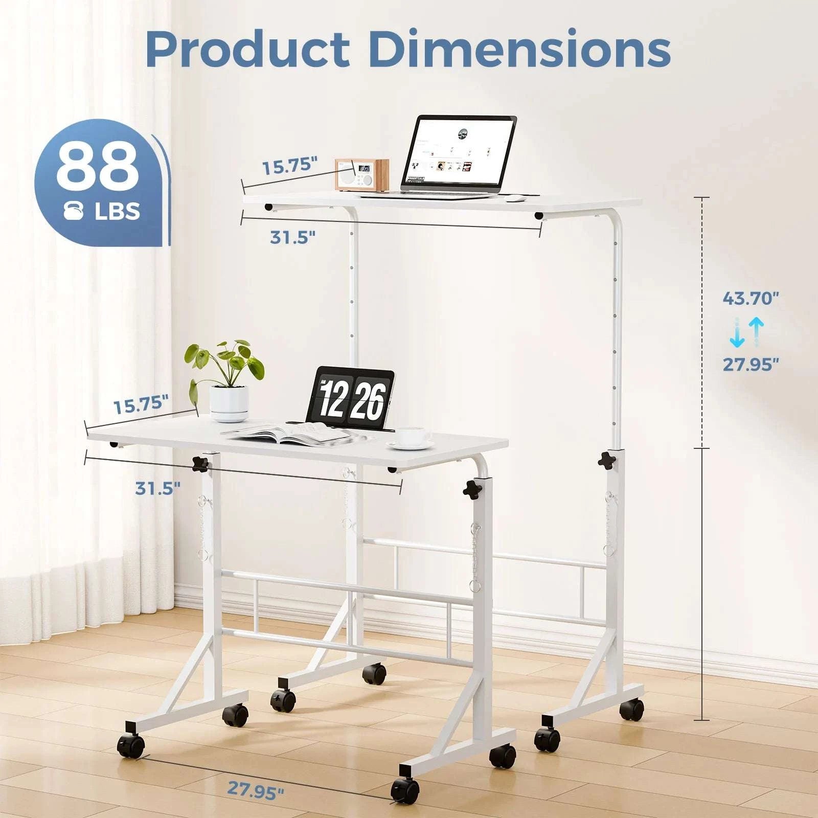 Adjustable Mobile Standing Desk with Locking Wheels for Home Office-brown / United States