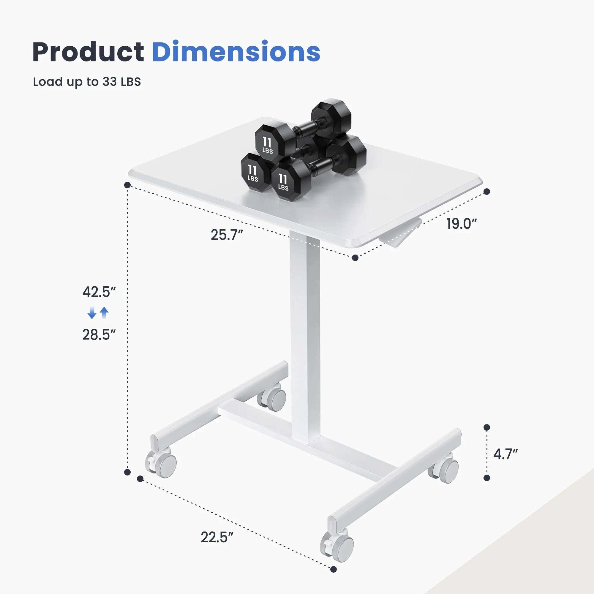 Adjustable Mobile Standing Desk with Wheels for Laptop Work-white / United States