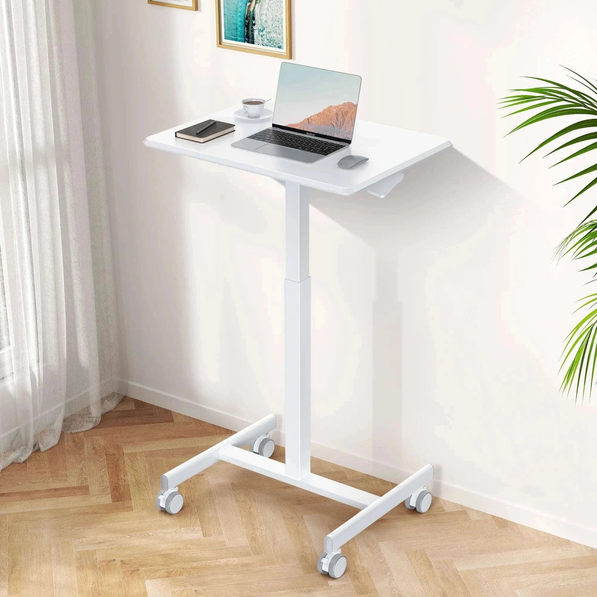 Adjustable Mobile Standing Desk with Wheels for Laptop Work-white / United States