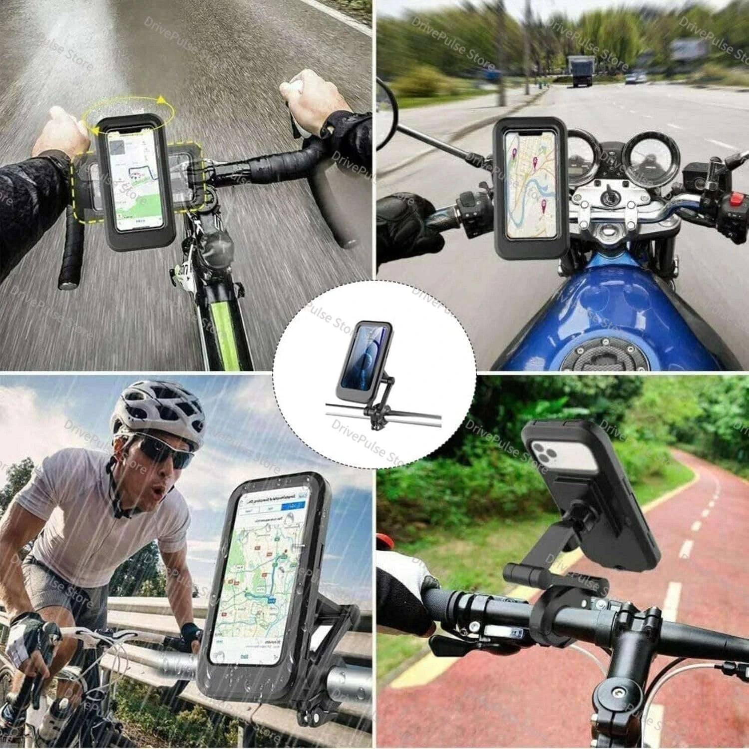 Adjustable Motorcycle Phone Mount with Waterproof Protection-Black