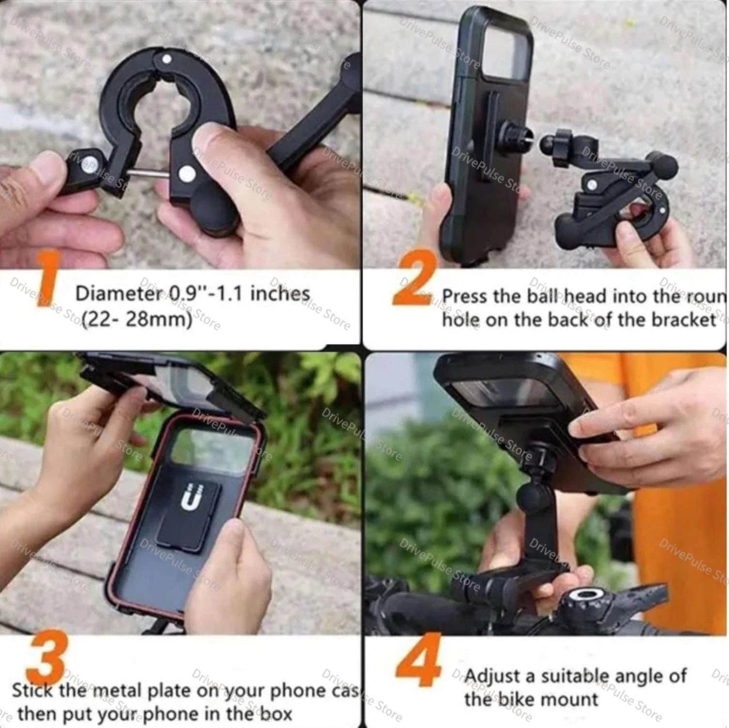 Adjustable Motorcycle Phone Mount with Waterproof Protection-Black