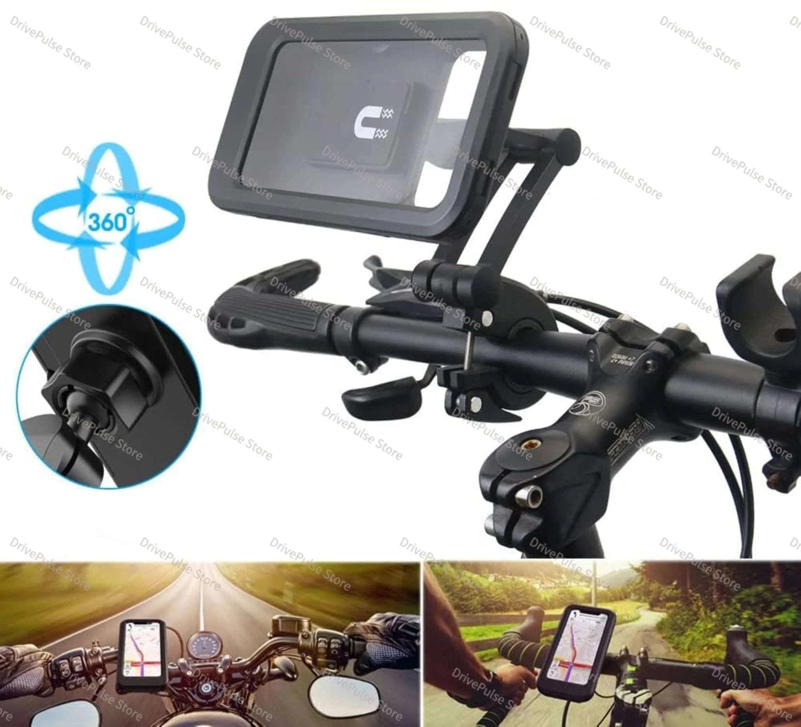Adjustable Motorcycle Phone Mount with Waterproof Protection-Black