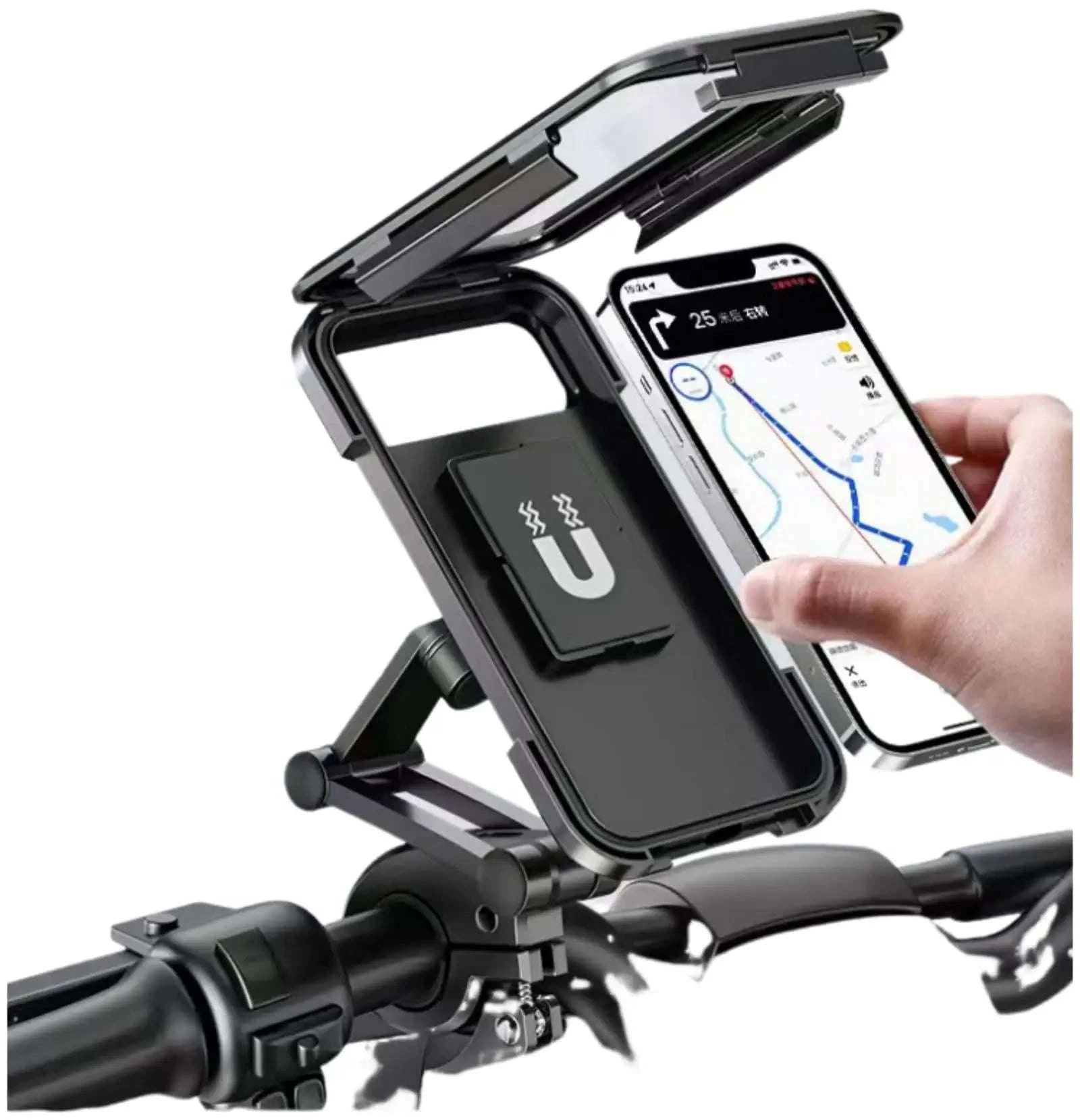 Adjustable Motorcycle Phone Mount with Waterproof Protection-Black
