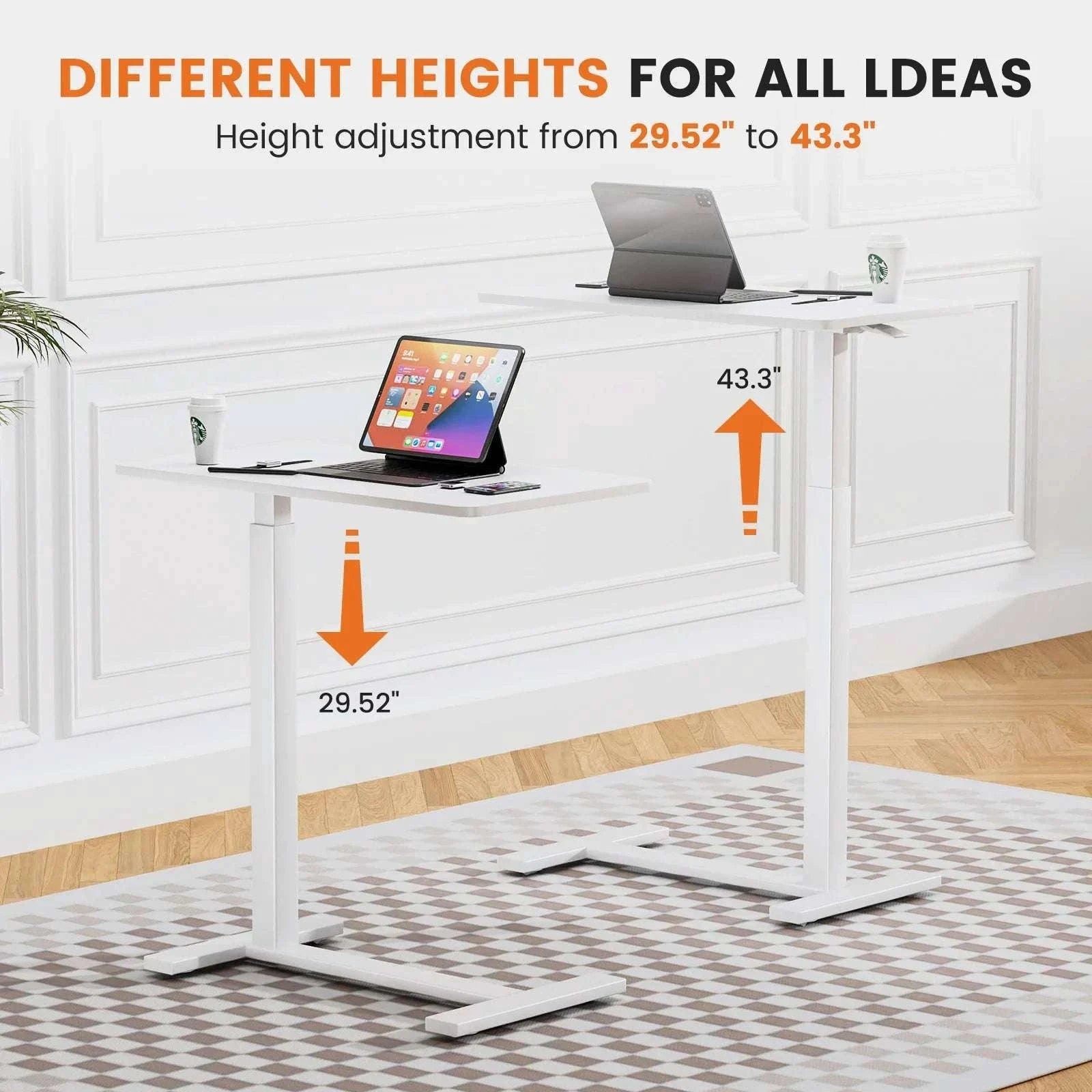Adjustable Overbed Table with Height Control for Bed & Sofa Use-Ivory / United States