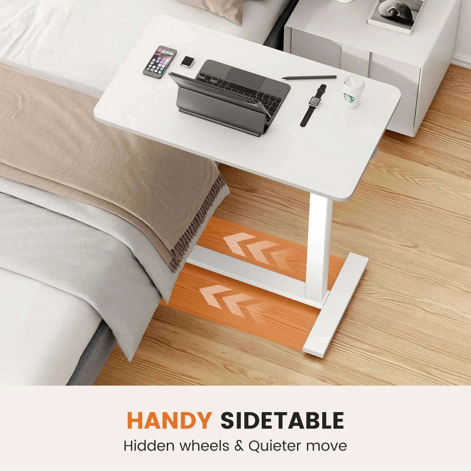Adjustable Overbed Table with Height Control for Bed & Sofa Use-Ivory / United States