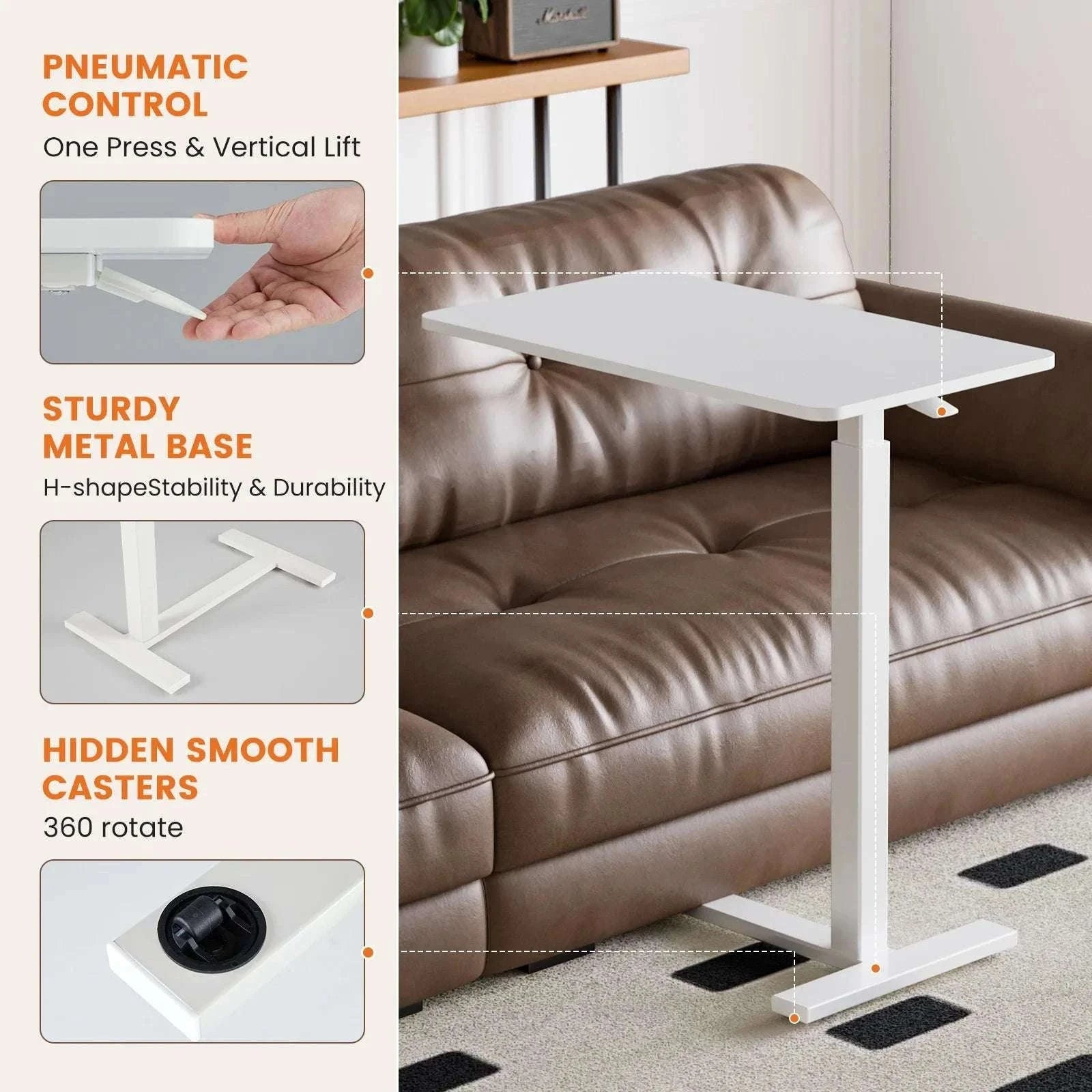 Adjustable Overbed Table with Height Control for Bed & Sofa Use-Ivory / United States