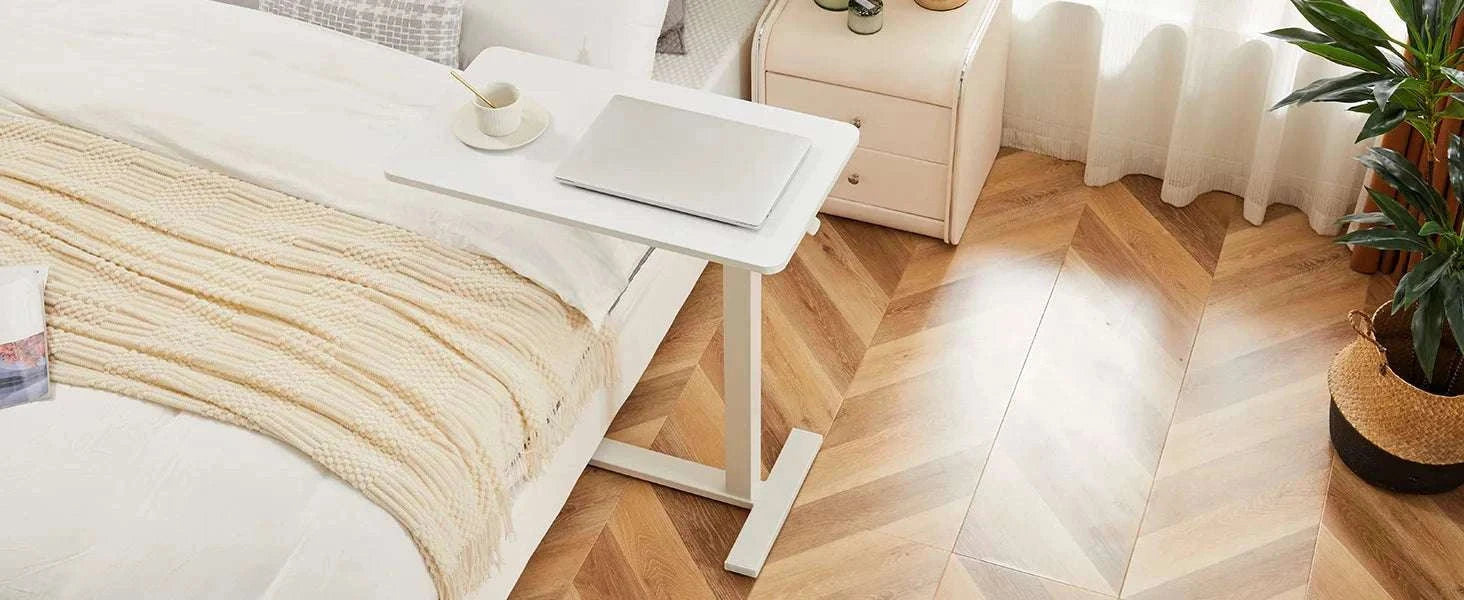 Adjustable Overbed Table with Height Control for Bed & Sofa Use-Ivory / United States