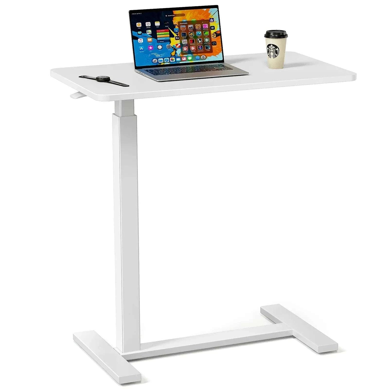 Adjustable Overbed Table with Height Control for Bed & Sofa Use-Ivory / United States
