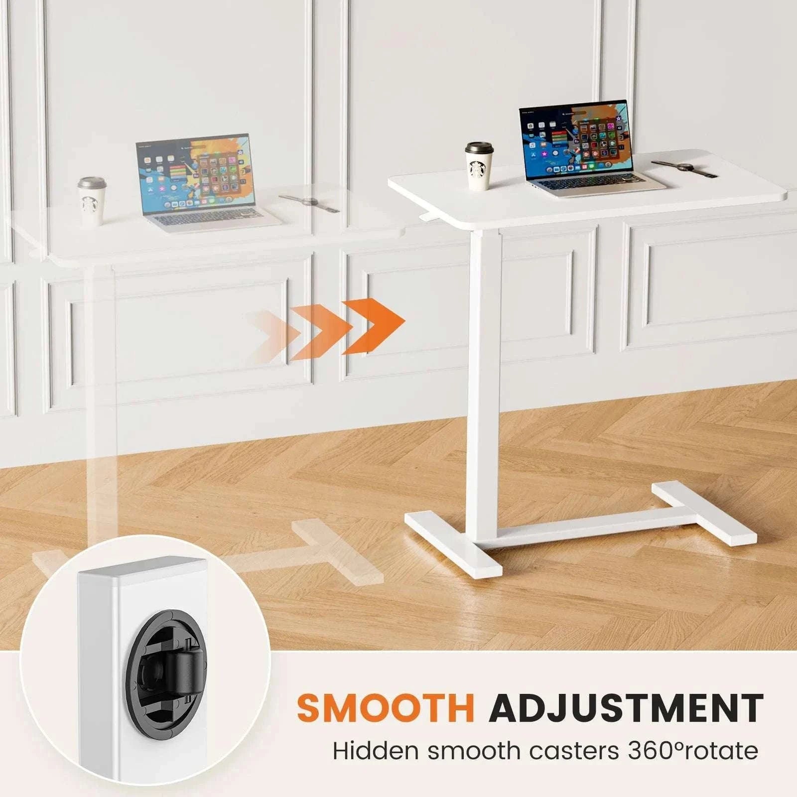 Adjustable Overbed Table with Height Control for Bed & Sofa Use-Ivory / United States
