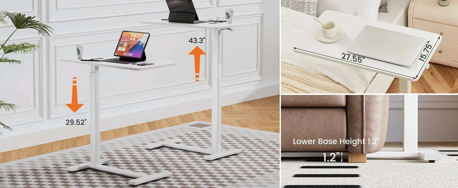 Adjustable Overbed Table with Height Control for Bed & Sofa Use-Ivory / United States