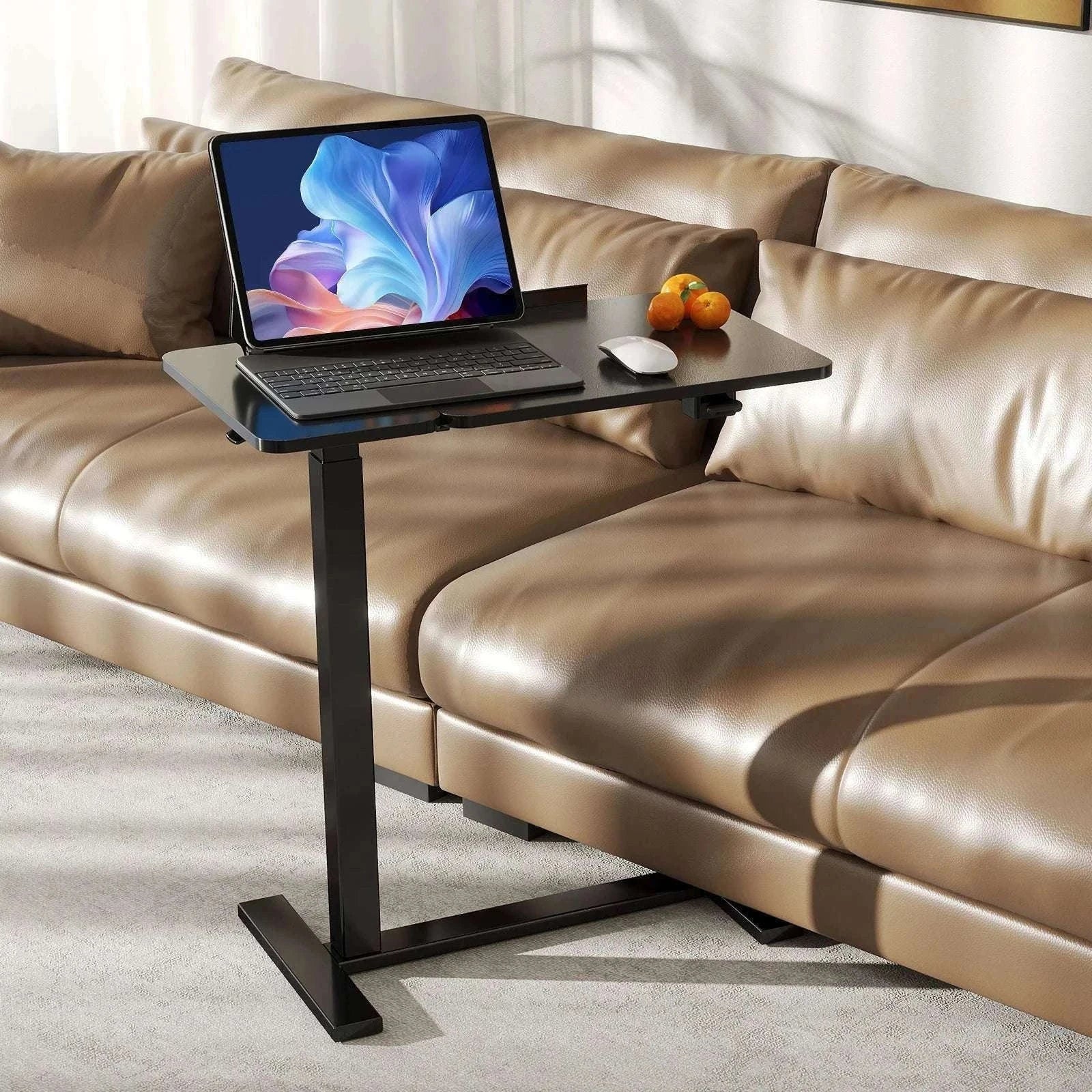 Adjustable Overbed Table with Tilt Top for Bedside Work and Meals-Ivory / United States