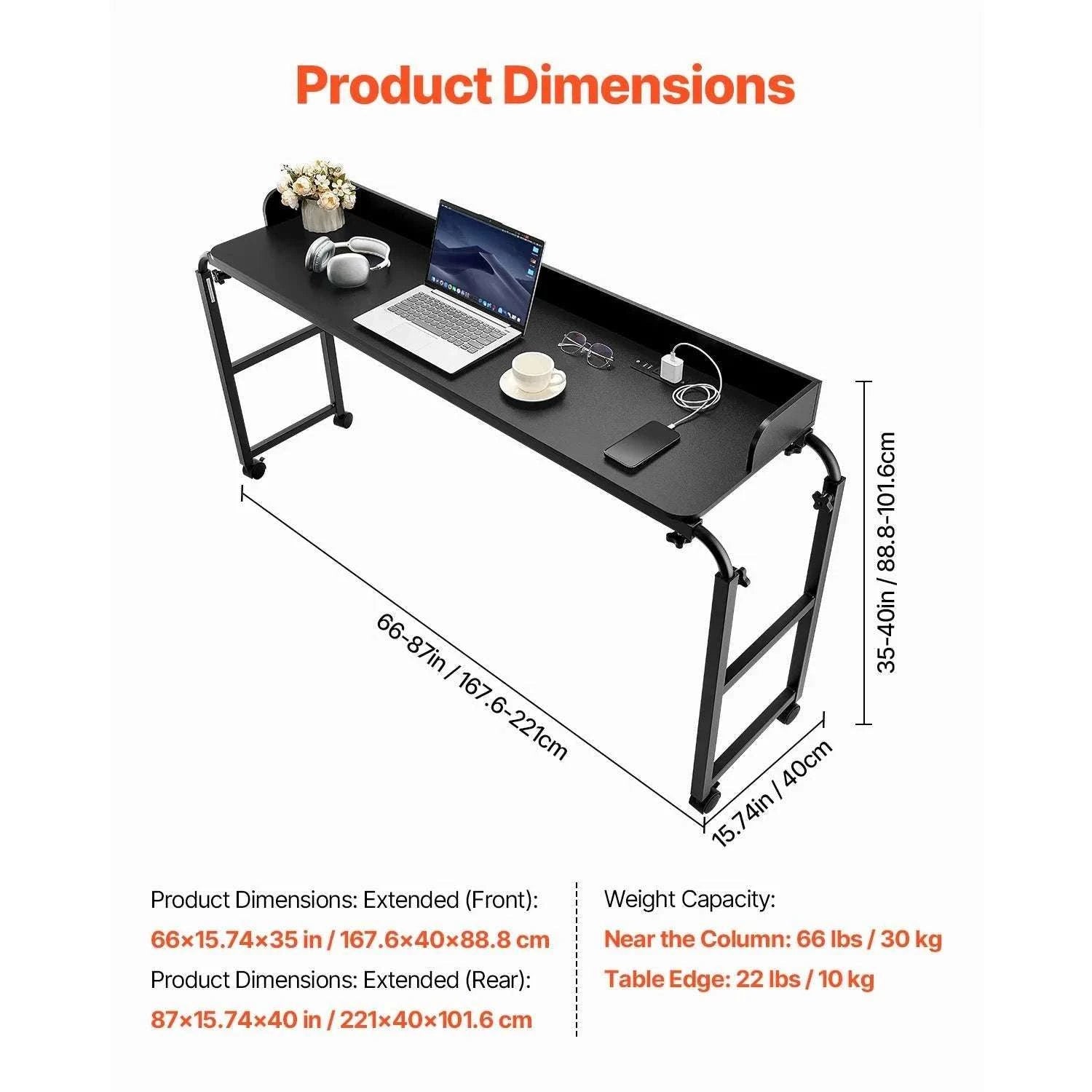 Adjustable Overbed Table with Wheels & Power Outlet for Work-Black / spain