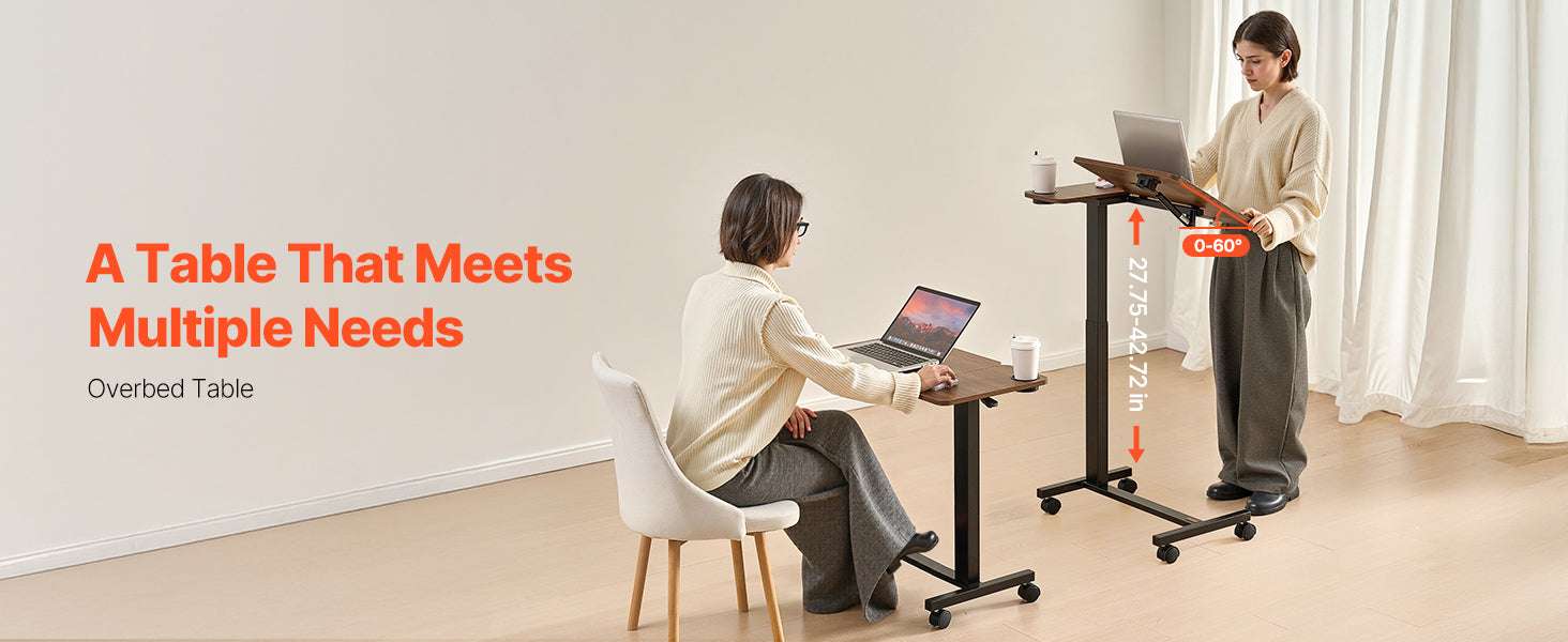 Adjustable Overbed Table with Wheels & Tilt Top for Bedside Work-Flip Desktop A / United States