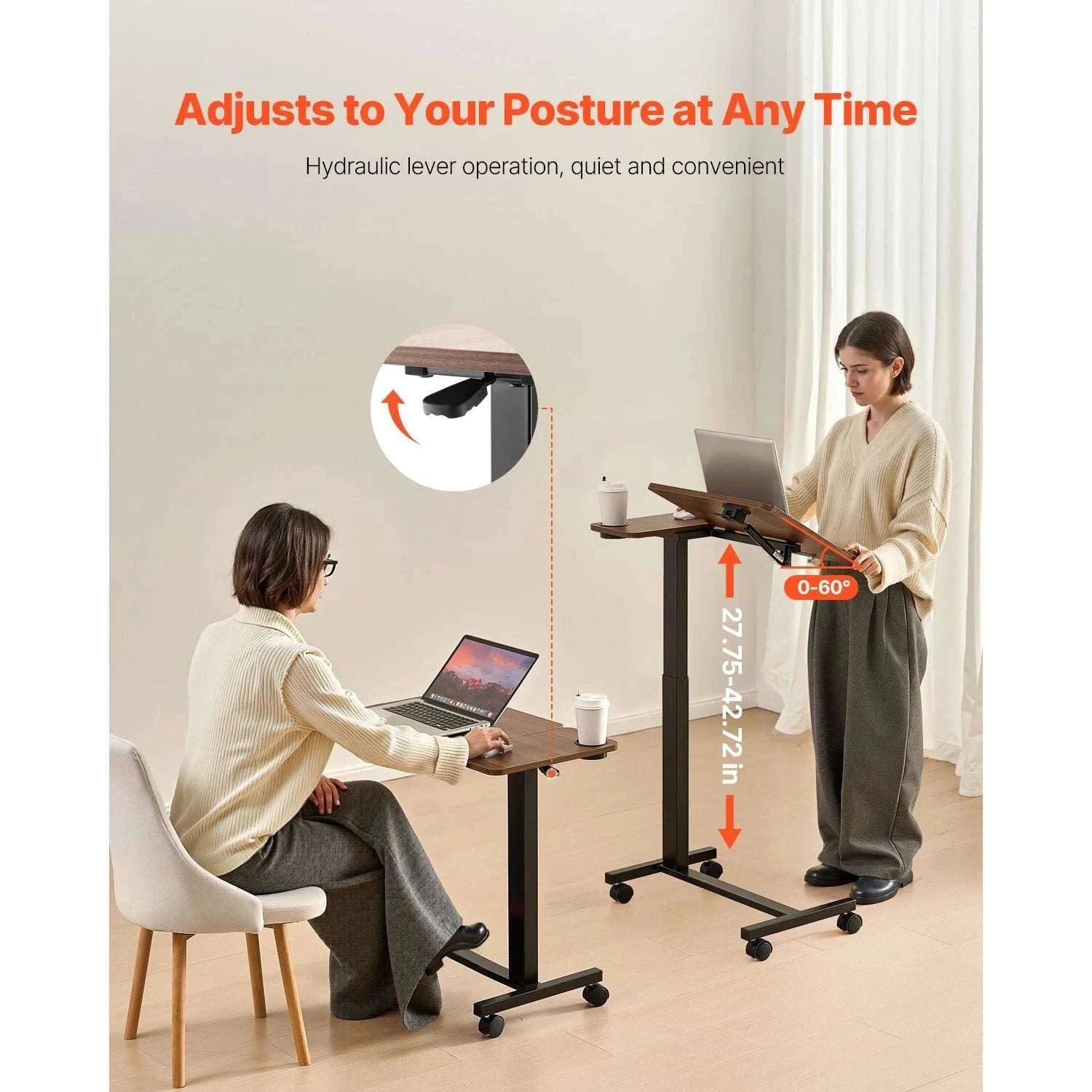 Adjustable Overbed Table with Wheels & Tilt Top for Bedside Work-Flip Desktop A / United States