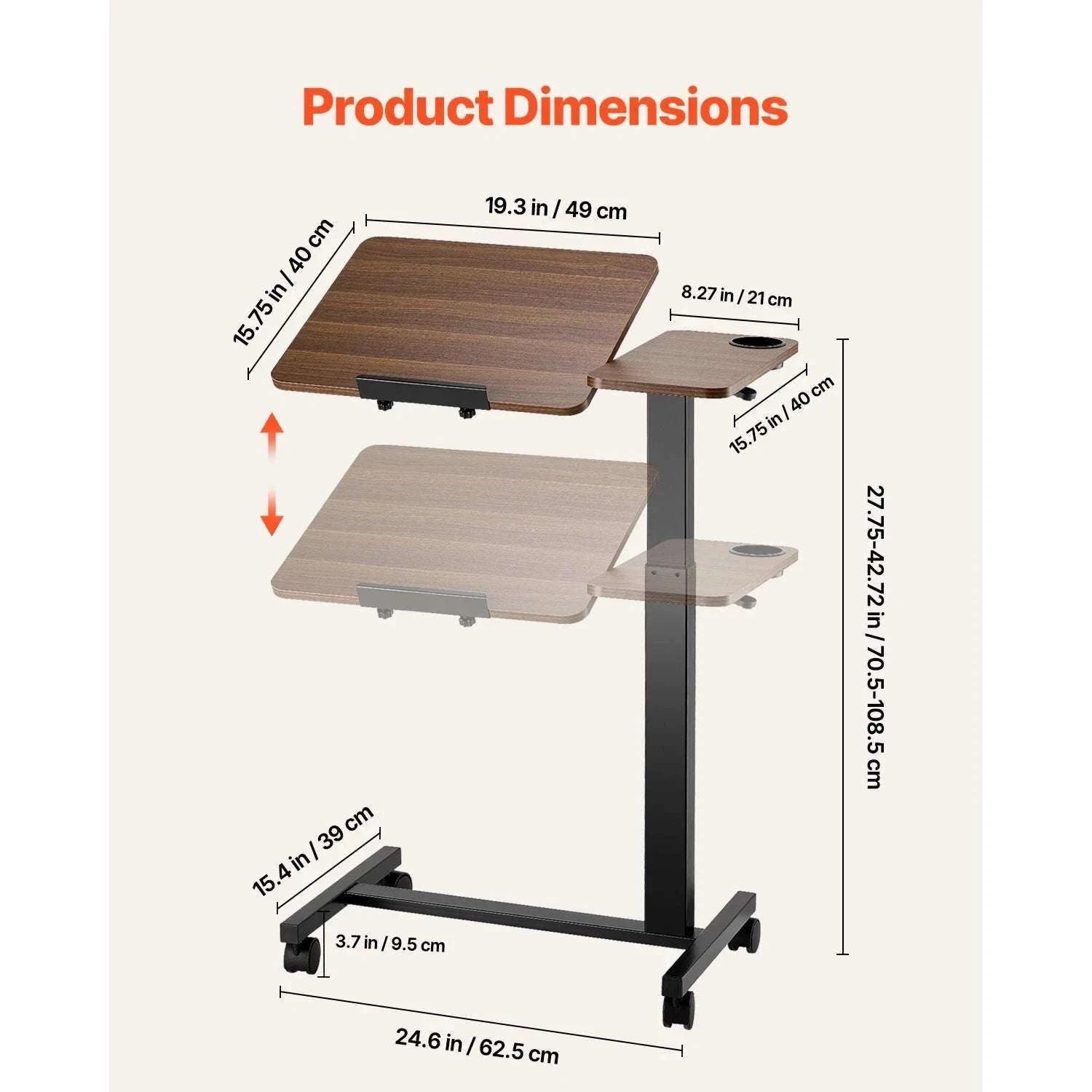 Adjustable Overbed Table with Wheels & Tilt Top for Bedside Work-Flip Desktop A / United States
