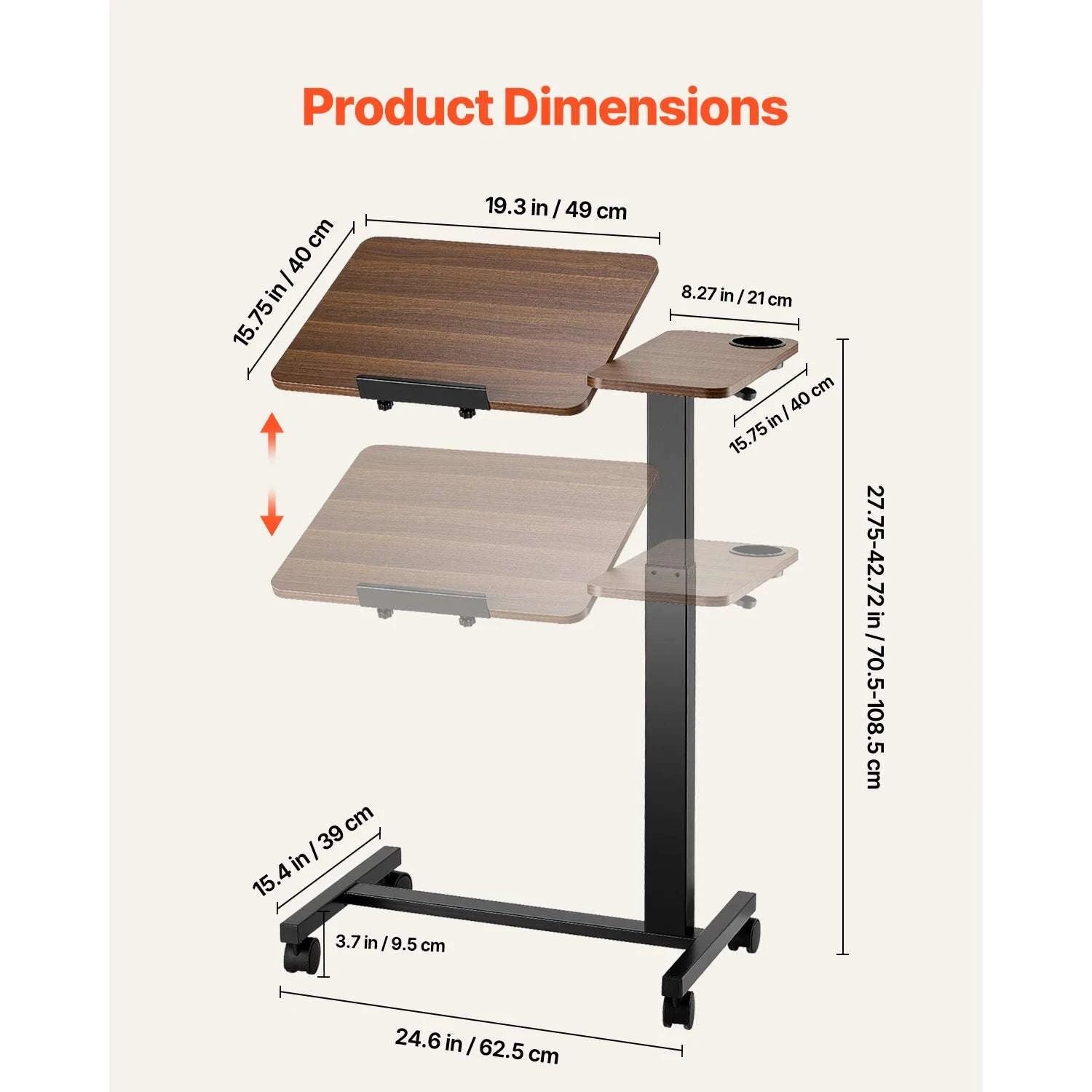 Adjustable Overbed Table with Wheels & Tilt Top for Bedside Work-Flip Desktop A / United States