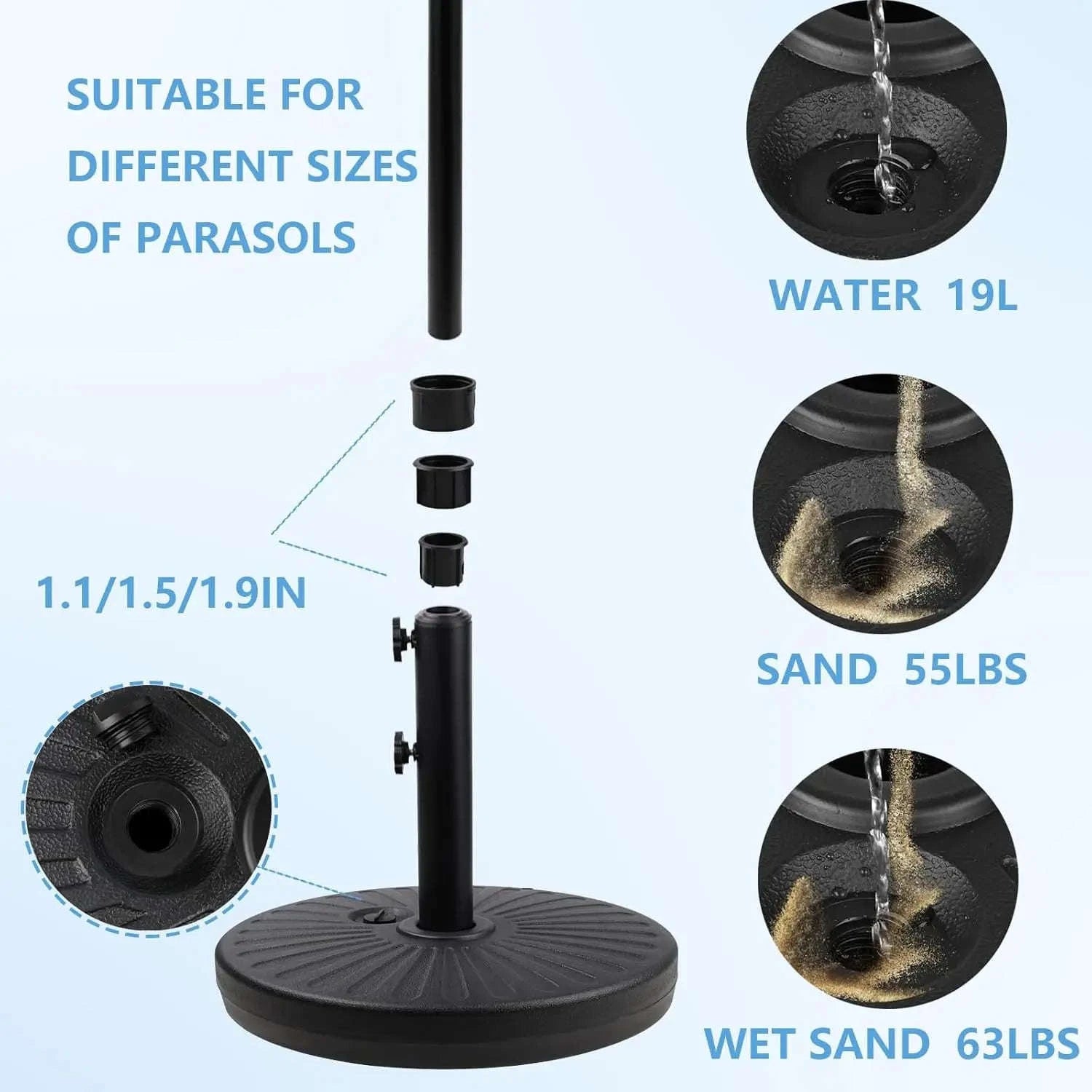 Adjustable Patio Umbrella Weighted Base, Fillable Anti-Wind Stand-United States