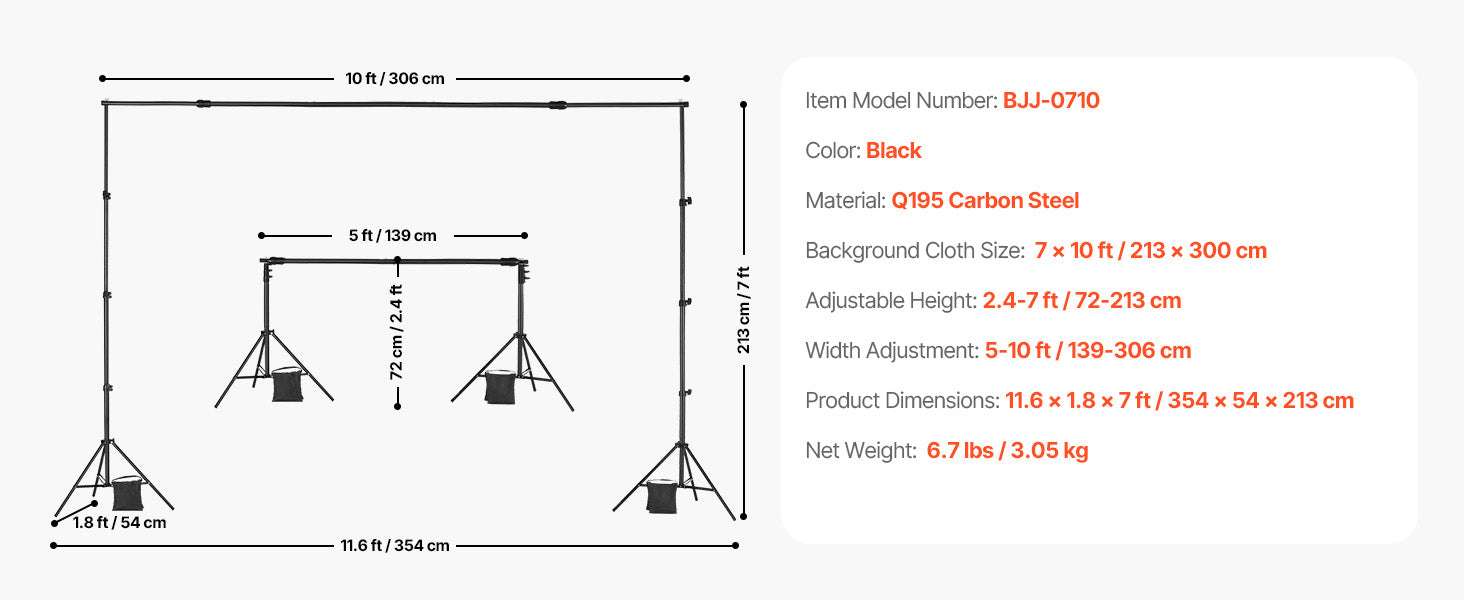 Adjustable Photo Backdrop Stand Kit with Tripod Base up to 10 ft-Moveable 7x10ft / spain