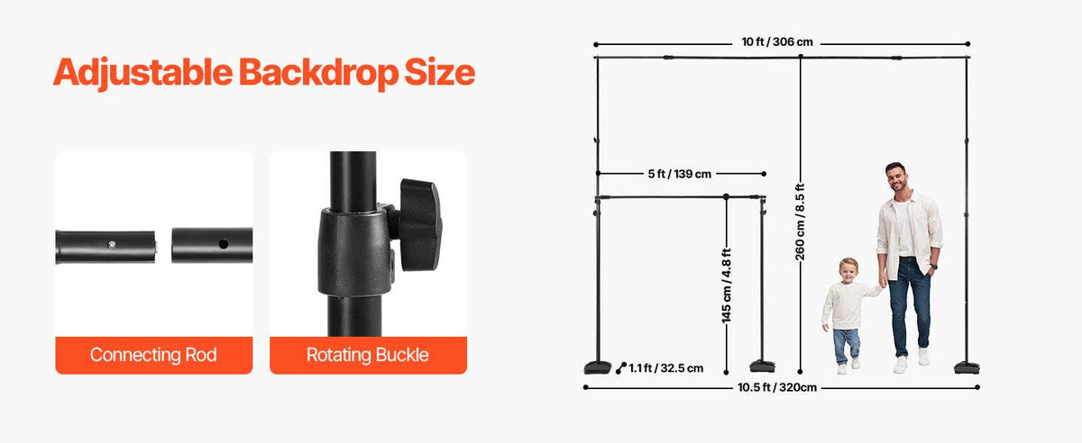 Adjustable Photo Backdrop Stand Kit with Tripod Base up to 10 ft-Moveable 7x10ft / spain