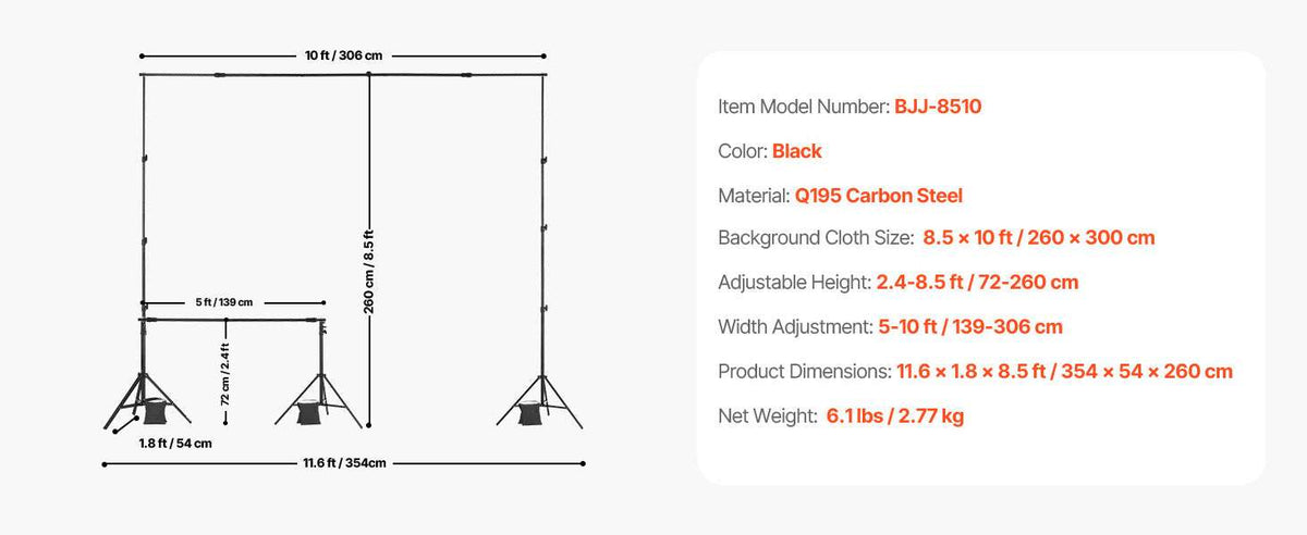 Adjustable Photo Backdrop Stand Kit with Tripod Base up to 10 ft-Moveable 7x10ft / spain