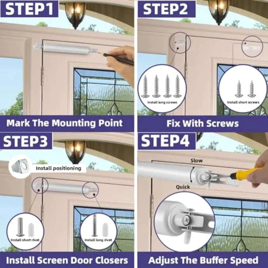 Adjustable Pneumatic Screen Door Closer with Smooth Cushion Close-United States / White