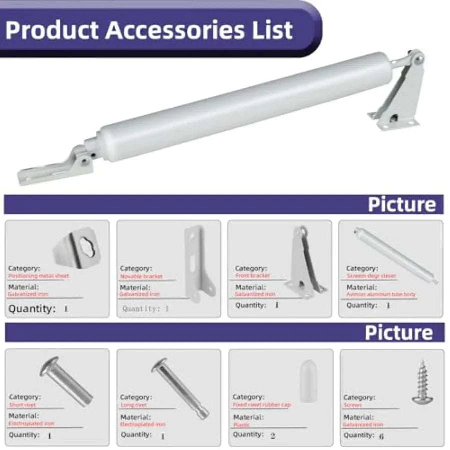 Adjustable Pneumatic Screen Door Closer with Smooth Cushion Close-United States / White