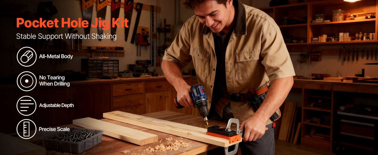 Adjustable Pocket Hole Jig Kit 1/2–1-1/2 in for Woodworking-4.52x2.36x0.78in / United States