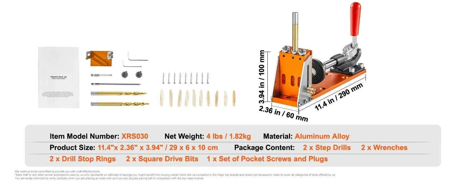 Adjustable Pocket Hole Jig Kit with Drill Bits & 30-Piece Set-30 PCs / United States