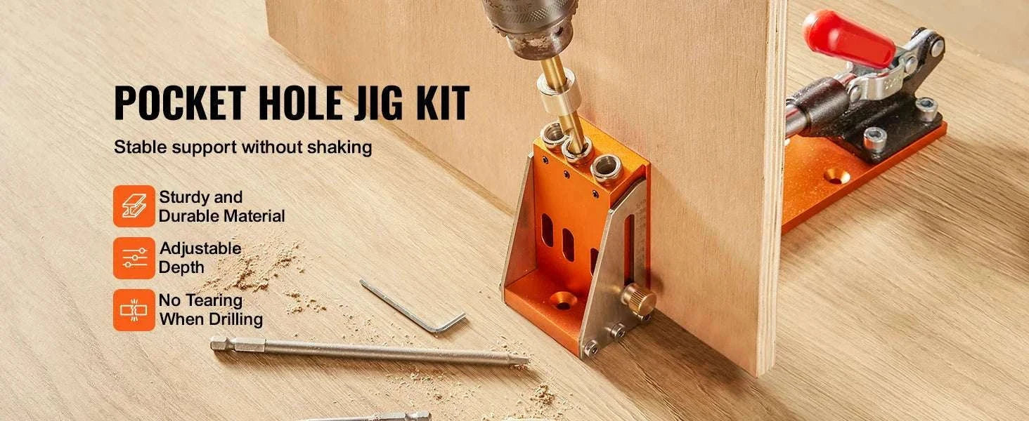 Adjustable Pocket Hole Jig Kit with Drill Bits & 30-Piece Set-30 PCs / United States