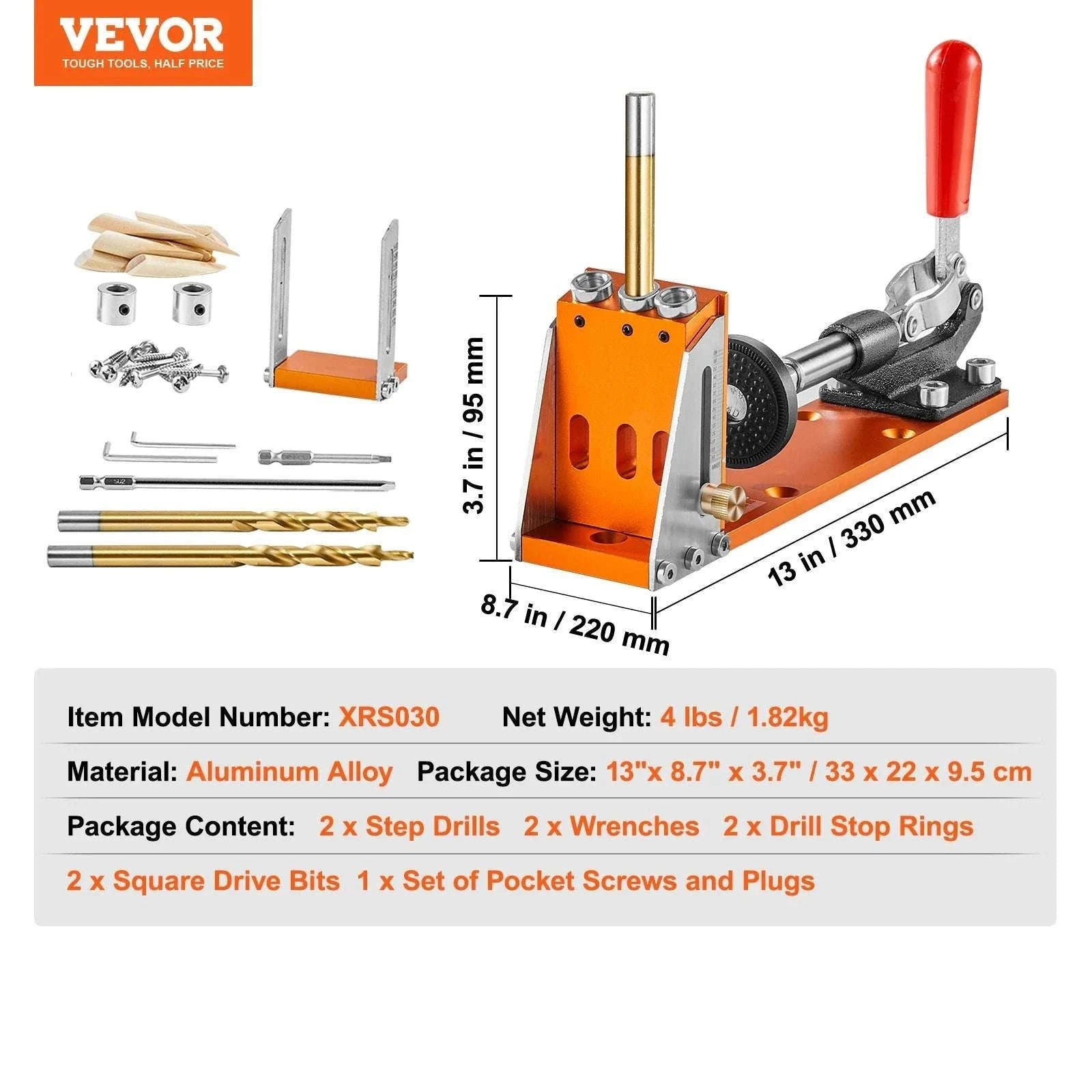 Adjustable Pocket Hole Jig Kit with Drill Bits & 30-Piece Set-30 PCs / United States