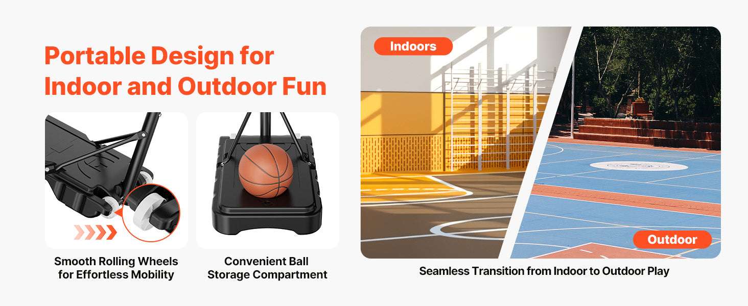 Adjustable Portable Basketball Hoop 5.2–6.9 ft with Wheels-28inch / United States