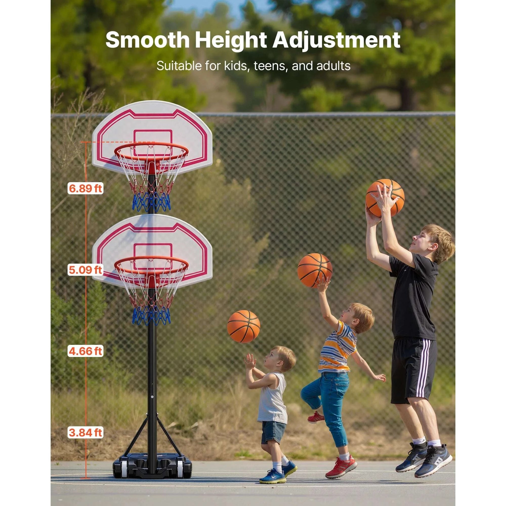Adjustable Portable Basketball Hoop 5.2–6.9 ft with Wheels-28inch / United States
