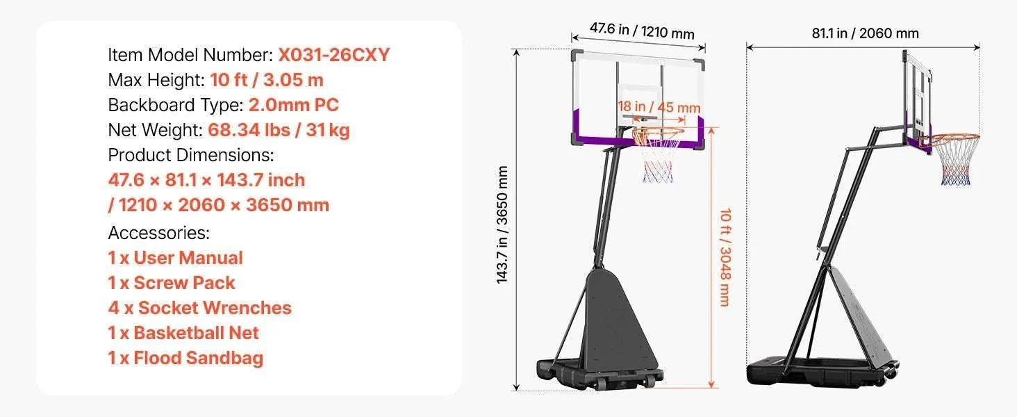 Adjustable Portable Basketball Hoop System with 44–54 Inch Backboard-50inch / United States