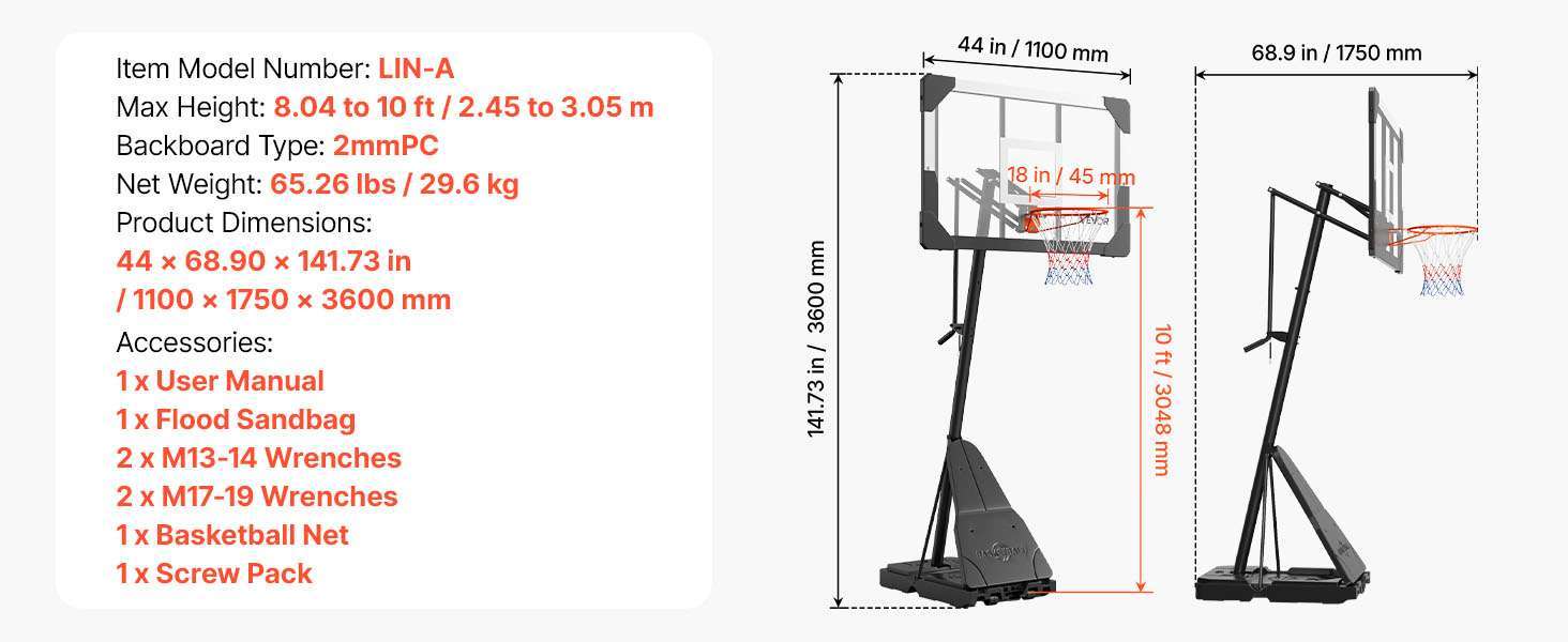 Adjustable Portable Basketball Hoop System with 44–54 Inch Backboard-50inch / United States