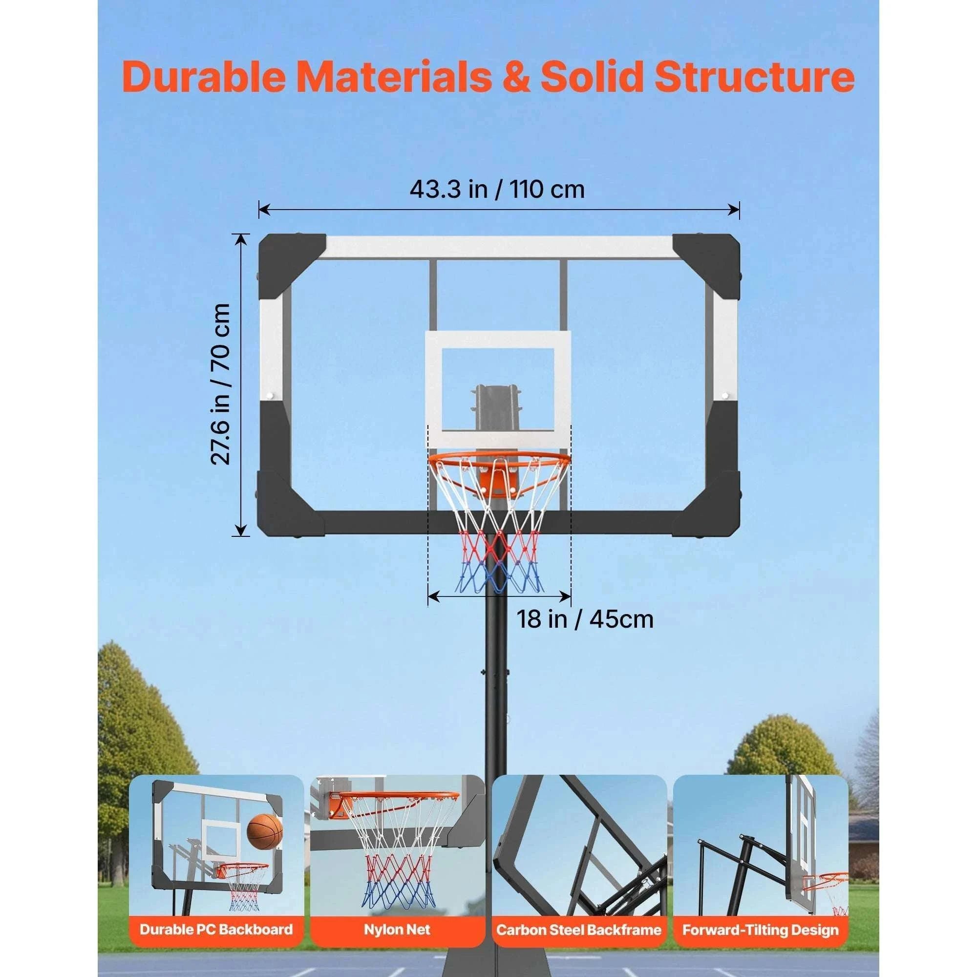 Adjustable Portable Basketball Hoop System with 44–54 Inch Backboard-50inch / United States