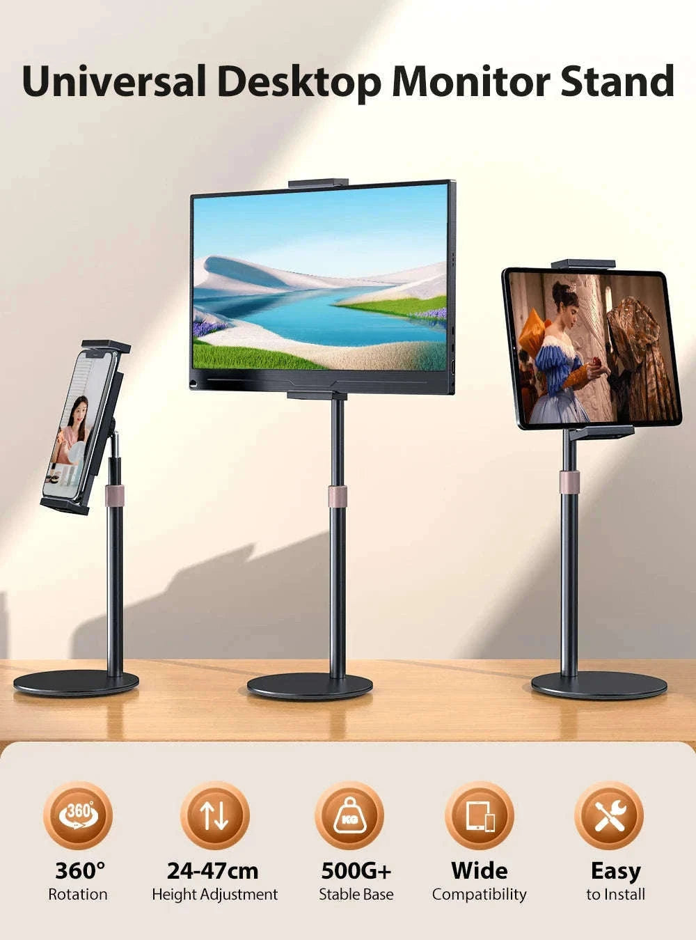 Adjustable Portable Monitor Stand for 10-20 Inch Devices-black