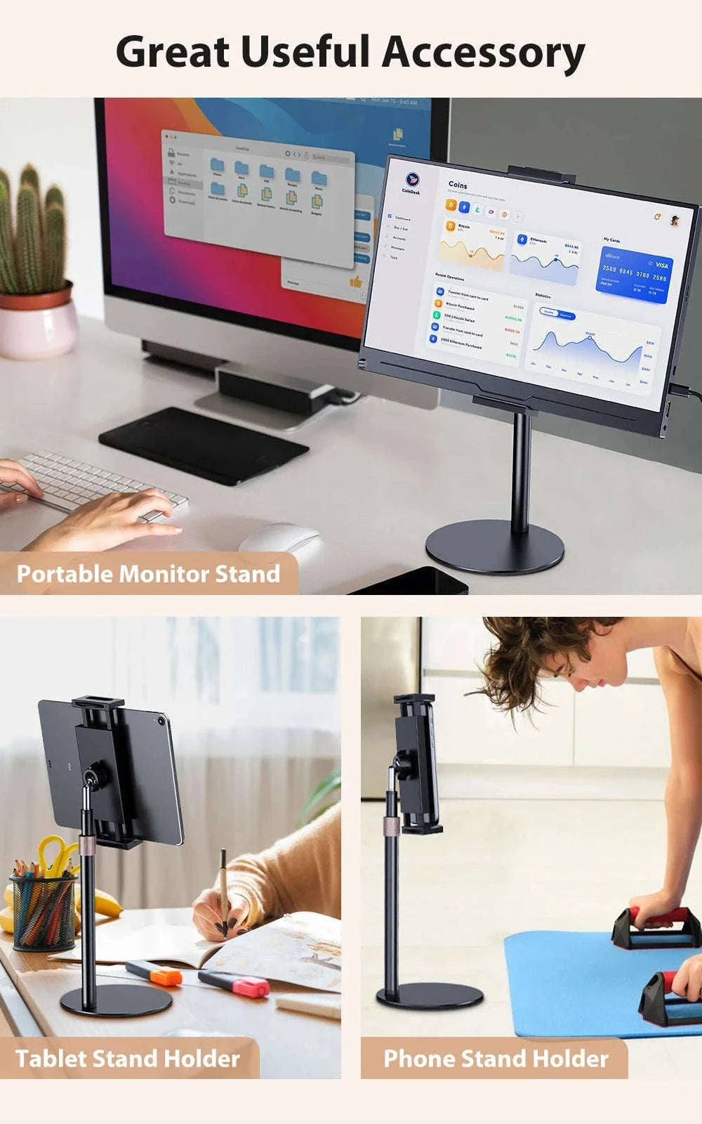 Adjustable Portable Monitor Stand for 10-20 Inch Devices-black