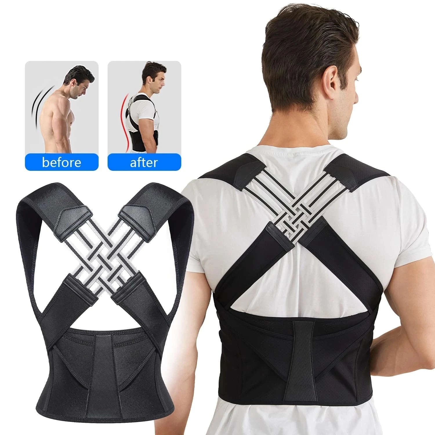 Adjustable Posture Corrector for Back Alignment-Black / S