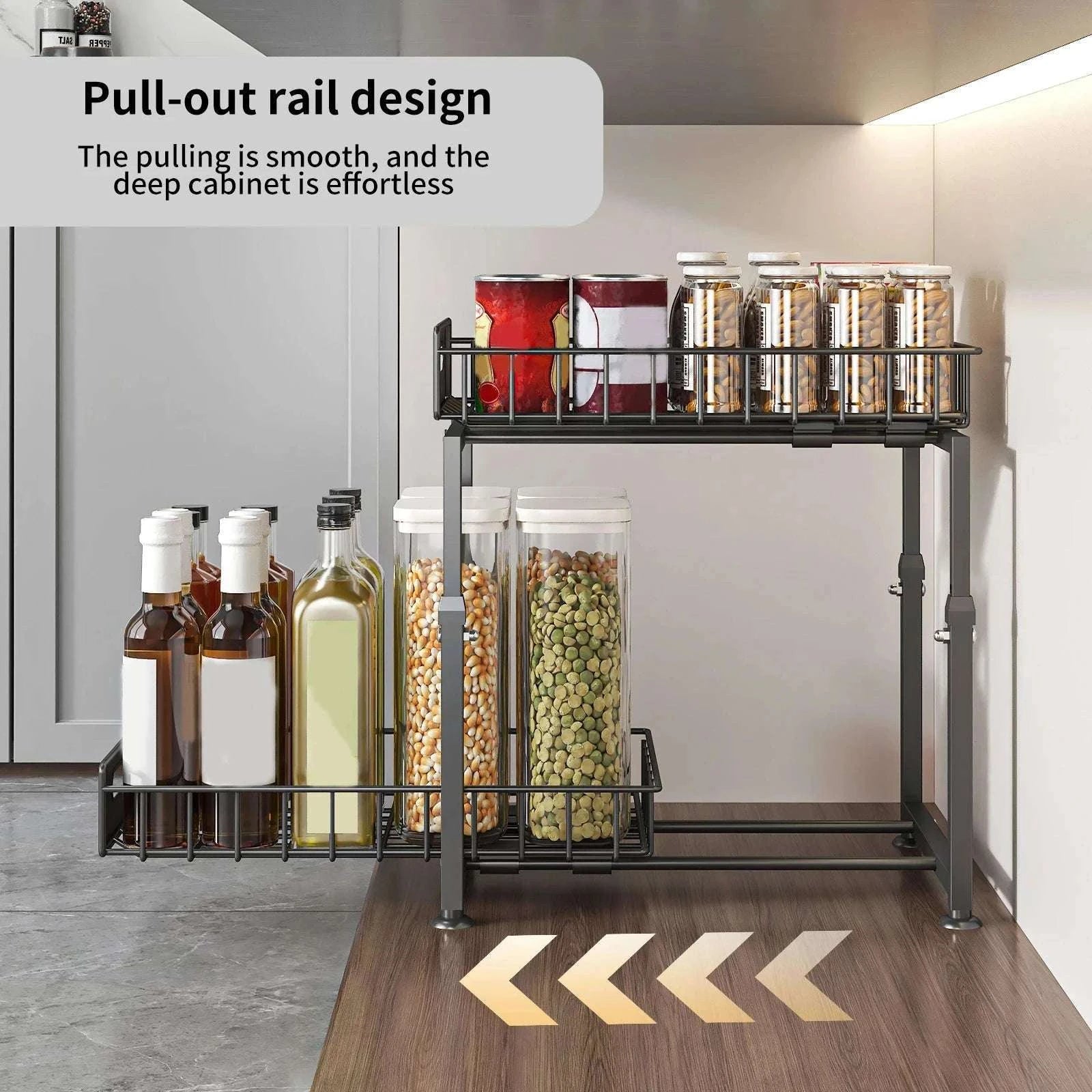 Adjustable Pull-Out Under Sink Organizer Double Layer Steel Rack-