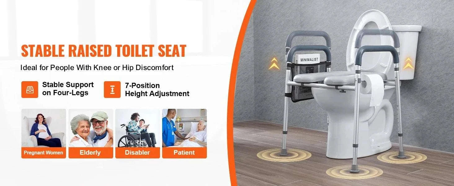 Adjustable Raised Toilet Seat with Padded Cushion & 350lb Support-350lbs / United States