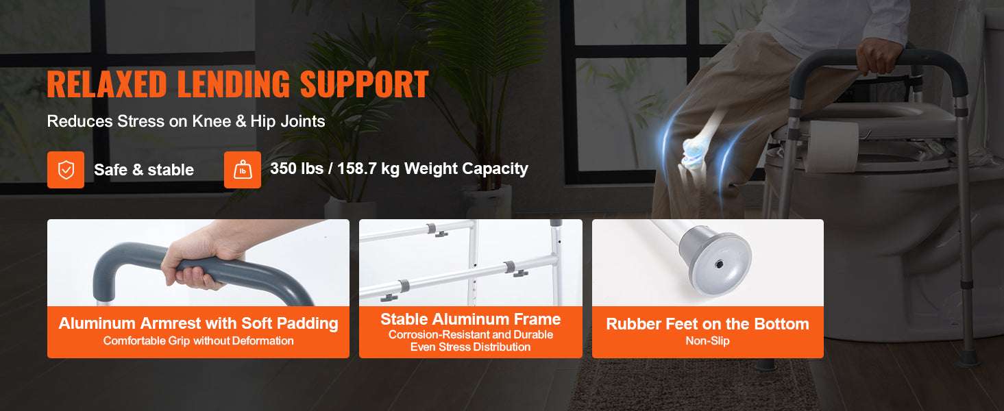 Adjustable Raised Toilet Seat with Padded Cushion & 350lb Support-350lbs / United States