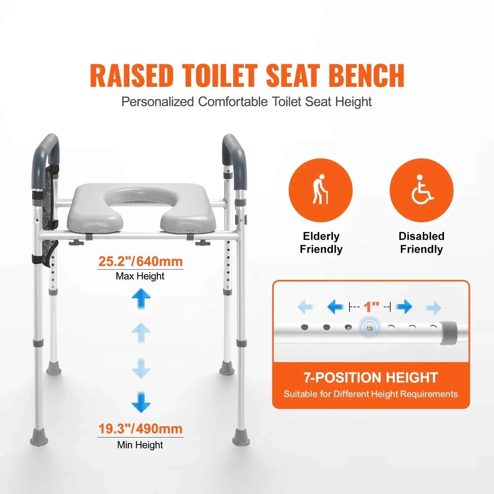 Adjustable Raised Toilet Seat with Padded Cushion & 350lb Support-350lbs / United States