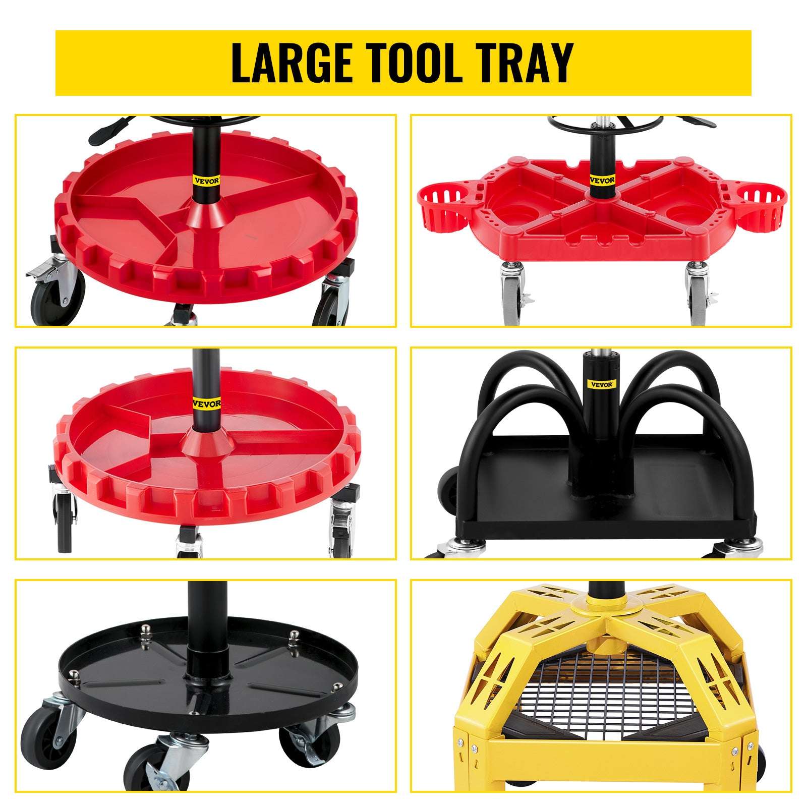 Adjustable Rolling Garage Stool with Tool Tray and Locking Wheels-B 300lb Hollow Seat / United States