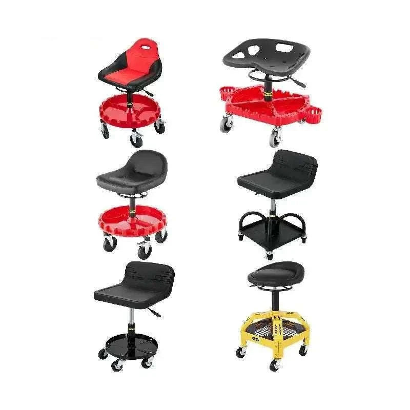 Adjustable Rolling Garage Stool with Tool Tray and Locking Wheels-B 300lb Hollow Seat / United States