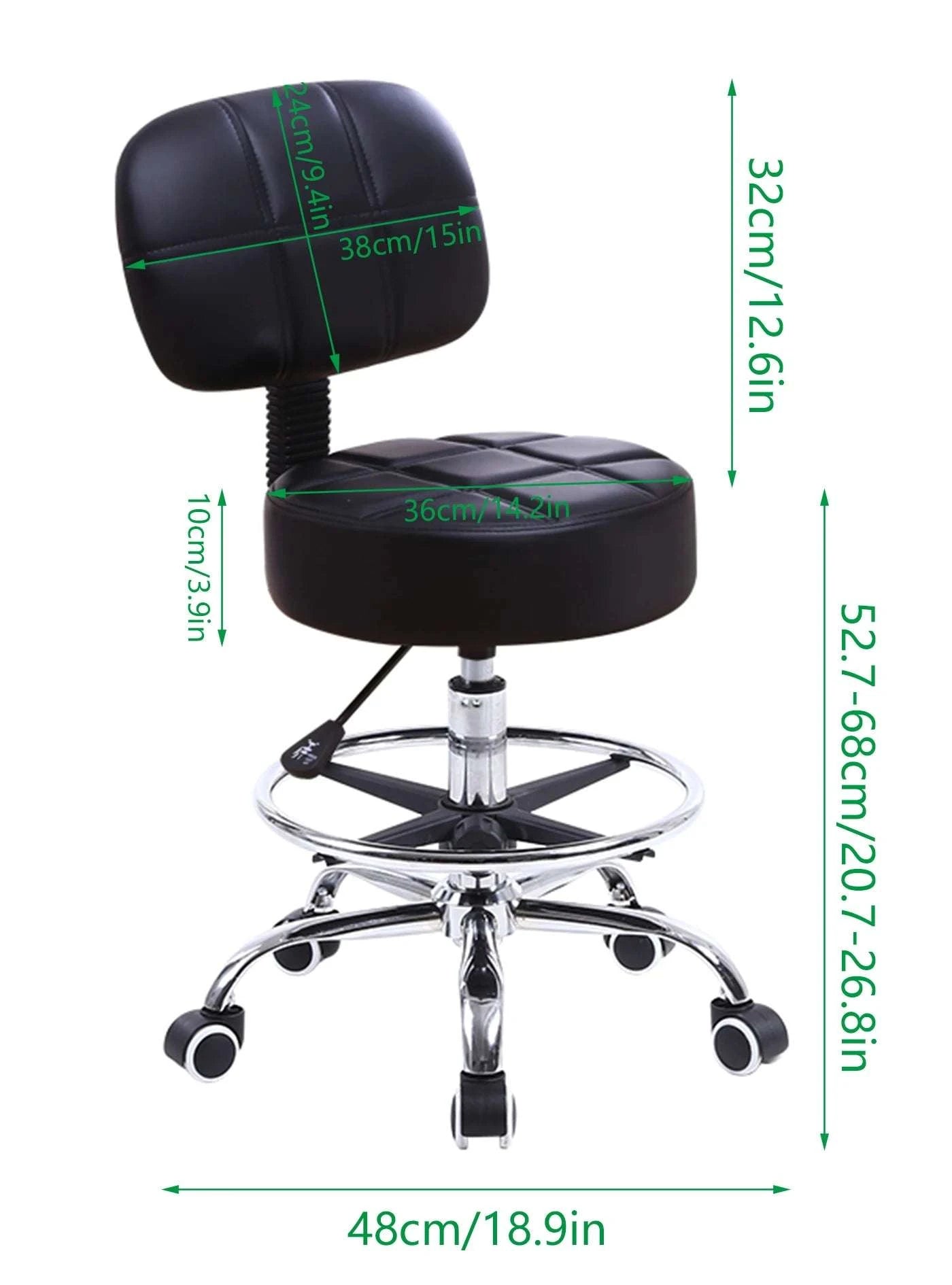 Adjustable Rolling Stool with Backrest & Footrest Drafting Chair-